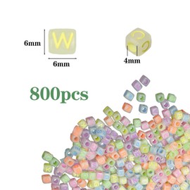 AmlkHxuan 800Pcs Glow Letter Beads Acrylic Letter Beads Cube Beads Glow in The Dark Beads for Jewelry Making, Bracelets, Necklaces