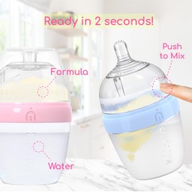 INTTERO Anti-Colic Formula Making Dispenser Baby Bottles, 6oz with Flow 1 Nipples, 2pk, Cute Pink — Everyday Baby Essential — Formula Bottles — Easy Pop Bottle Mixie — Biberones para Bebes