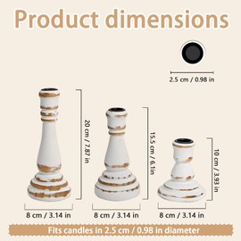 Rustic White Wooden Candle Holders Set of 3 by Purenjoy - Vintage Farmhouse Pillar Candle Holder Decor -Decorative Taper Candlestick Holders for Table Centerpiece, Wedding or Home