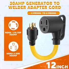 Tellegloww 1FT 30Amp to 50Amp Welder Adapter Cord, Compatible with NEMA L14-30P Male to 6-50R Female Locking 4 Prong to 3 Prong Welder Power Adapter, STW 10 AWG/3C, 30 Amp 250V 7500 Watt ETL Listed