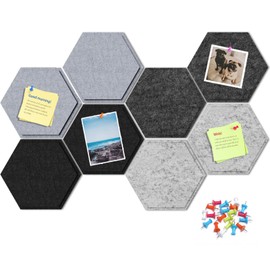 Uoisaiko 36 cm Large Felt Hexagon Bulletin Board with 30 Push Pins, Pack of 8 Pin Board Notice Boards for Home Office Kitchen, Felt Wall Tiles for Photos Memos