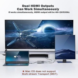 Adaptador USB C a doble HDMI, convertidor USB 3.1Tipo-C a doble HDMI 4KUSB 3.0puerto de carga USB-C 4 en 1, adaptador multipuerto AV digital USB-C