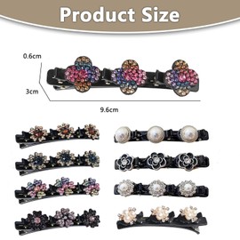 Crystal Hair Clips Women, Pack of 8 Double Layer Hair Clips, Hair Clips with Sparkling Crystal Stones, Flower Hair Clips, Braided Hair Clip for Women and Girls, Various Hairstyles