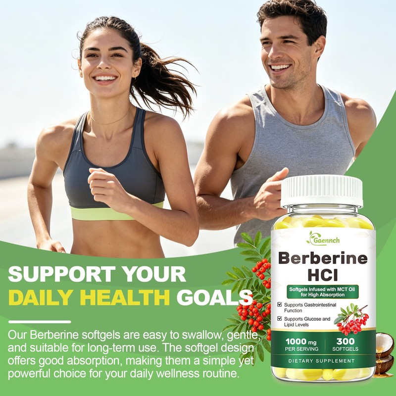 Berberine HCl 1000mg, 300 Softgels Plus MCT Oil for Berberine