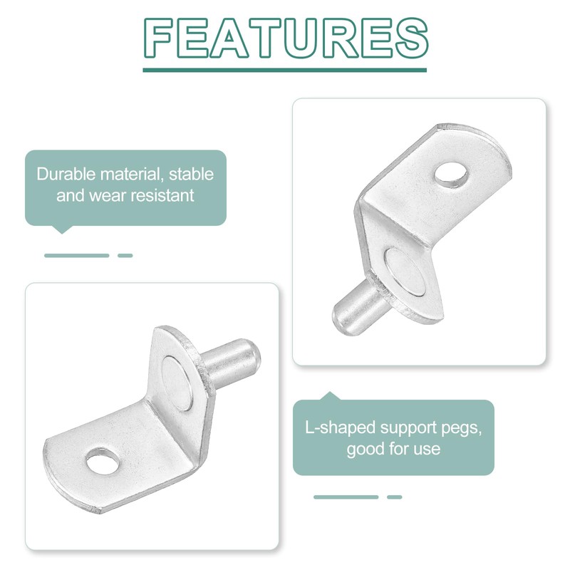 sourcing map 50Pcs Shelf Support Pegs, 5mm L-Shaped Bracket with