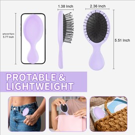 Jurrissa Mini Hair Bursh for Women,girls-Protable Travel Size Hair Brush for Pockets,Purse,backpack-Mini Detangler Brush for All Hair Types,Small Hair Brush for Detangling(1 Pack-Purple)