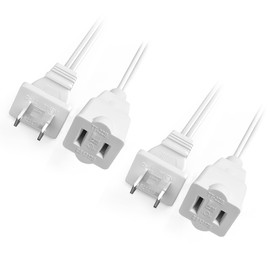 VELVINESTD 2 Prong Extension Cord, US Male and Female Power Cable for NEMA 5-15P to NEMA 5-15R SPT 2 18AWG 10A/125V, AC Outlet Polarized Plug for Indoor and Outdoor (2 Pack, White, 10 Feet)