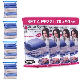 LifeChic 4 Sacchetti Salvaspazio Sottovuoto 70x90 cm, 4 Pezzi Riutilizzabili con Valvola Universale, Busta Sottovuoto per Vestiti, Maglioni, Lenzuola, Asciugamani e Cambio Stagione