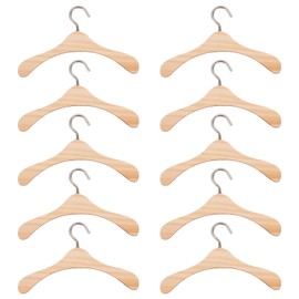 Toyvian 10pcs Wooden Doll Hanger Dolls Clothes Storage Natural Color Miniature Accessories for Organizing Dolls and Keeping Rooms Tidy