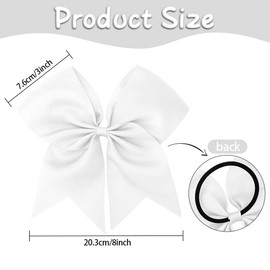 2 PCS 8" Cheer Bows, White Cheer Bow for Cheerleader, White Bow for Hair, Large White Hair Bow, Cheer Hair Bows, Cheerleader Bows, Cheerleading Bows with Ponytail Holder Elastic Band