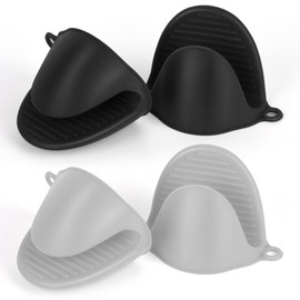 MAODUV 4 Pairs Oven Mitts Pot Holders for Kitchen Silicone Oven Gloves Insulated Mitts Heat Resistant Mini Hot Pads for Cooking Baking (Black and Grey)