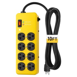 KeBen 20A Heavy Duty Power Strip Surge Protector,Yellow,12 Gauge,8AC/10FT
