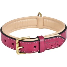 DowgClub | Genuine Leather Dog Collar | Full Grain, Heavy Duty | Comfortable, Strong | Best for Pups, Small, Medium & Large Breeds | Brown, Pink, Black, Tan