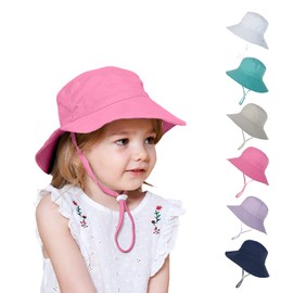 Kids Sun Wide Brim Hat UV Protection Summer Beach Bucket Hat Breathable Adjustable Fisherman Cap for Toddler Boys Girls (Medium, Pink)