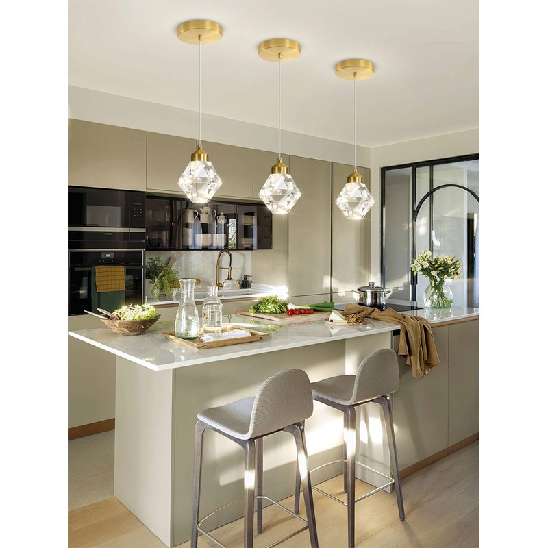 Crystal Pendant Light for Kitchen Island,Gold Chandelier Lights Fixture, Hanging