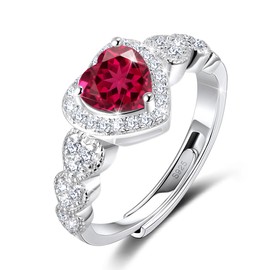 BELLNA S925 Sterling Silver Birthstone Rings for Women Engagement Ring For Women Adjustable Promise Rings for Wife, Mom, Daughter Jewelry Birthday Wedding Anniversary Valentines Gifts (Heart Jul)