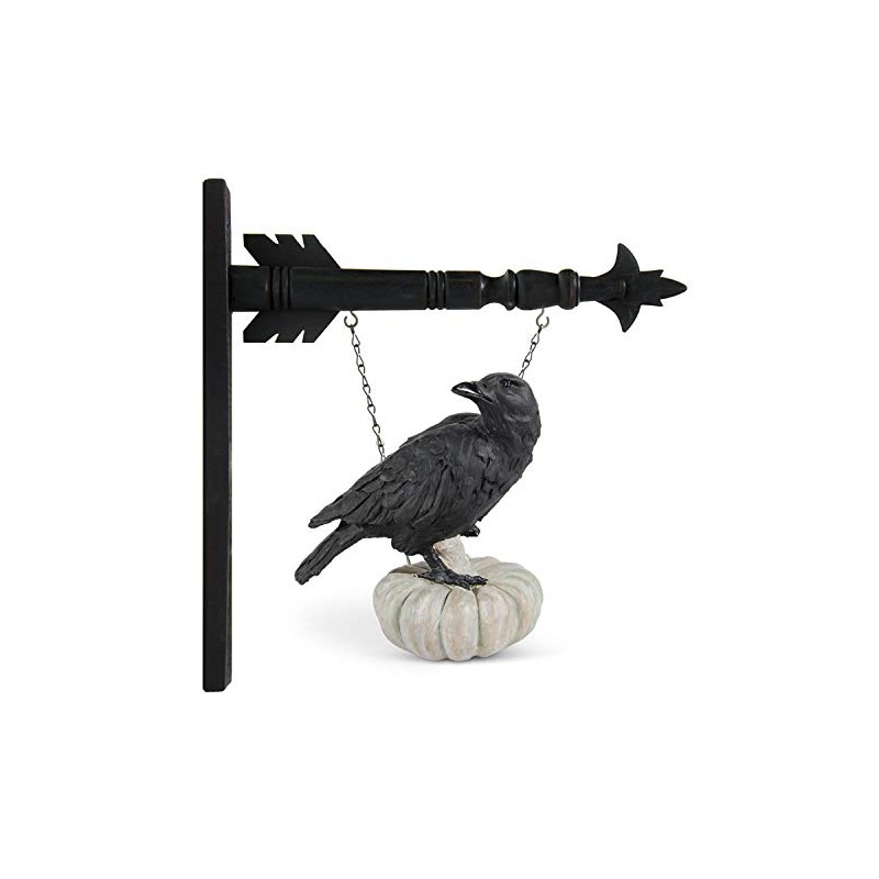 K&K Interiors 41268A-AR 9.75 Inch Resin Crows on White Pumpkin