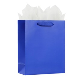 LEAYUGF 13" Large Blue Gift Bags with Tissue Paper For Birthday Fathers Day Graduations and Baby Shower with Handles
