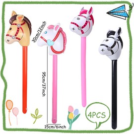 Pack of 4 Inflatable Horse Balloons, Inflatable Horse Sticks, Inflatable Horse Head Sticks, for Boys and Girls, Horses, Birthday Party Gifts, Props Decoration