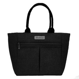 Lunch Bag for Women, Insulated Thermal Lunch Bag, Lunch Box with Front Pocket for Office, Work, Picnic, Shopping, etc., Black+, 13.5 x 6 x 9.5