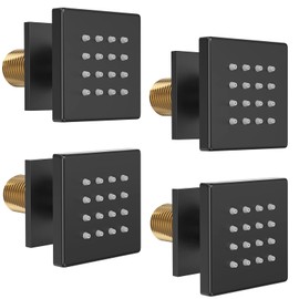 Bostingner Shower Body Spray Jets, Matte Black Brass Square Shower Body Sprayer Spa Massage Showerhead Wall Mount Nozzles NPT 1/2”-4PCS (Matte Black)