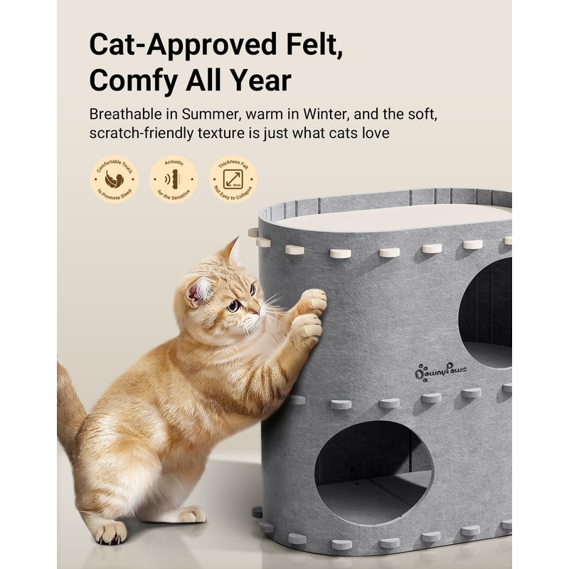 DownyPaws Cat House for Indoor Cats, 2-Storey Foldable Cat Bed