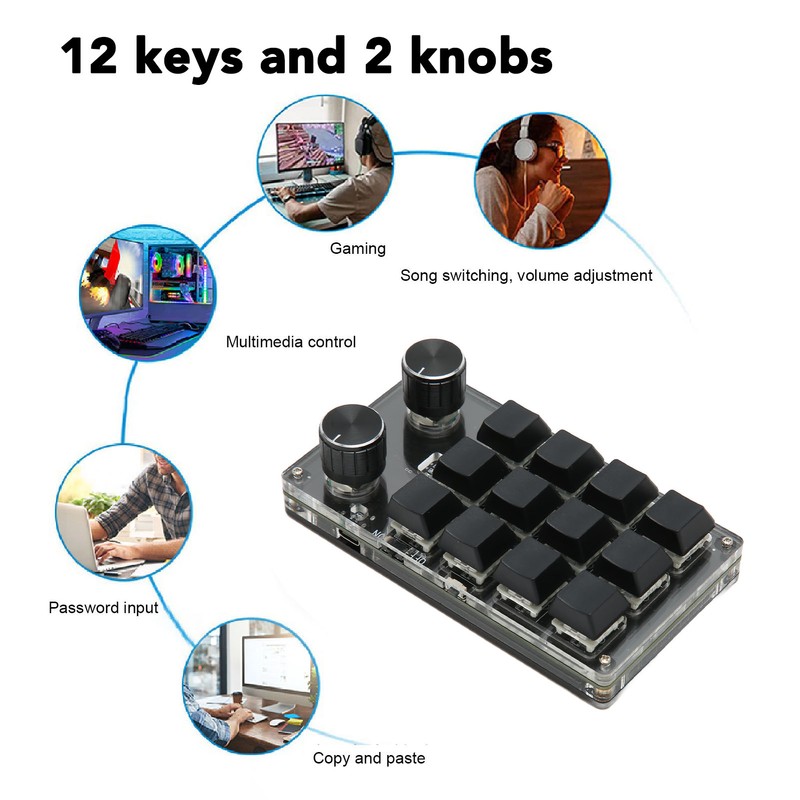 Mini Keypad 12 Keys 2 Knobs USB Or BT Connection