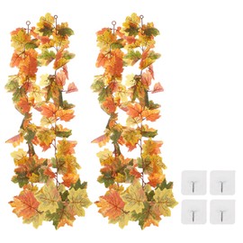 PATIKIL Fall Garlands 6.6Ft/Piece, 2 Pack Artificial Autumn Foliage Garland Maple Leaves Hanging Vines Leaf Decor for Home Wedding Fireplace Party,Red/Deep Green/Yellow
