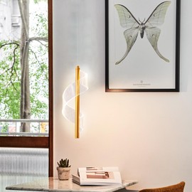 Vinilky Clear Acrylic Pendant Light, Dimmable LED Hanging Light Height Adjustable Modern Pendant Ceiling Light Fixture for Kitchen Island, Dining Room, Living Room, Bedroom, Gold