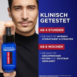 L'Oréal Men Expert Hyaluronic Serum Against Wrinkles for Men, Anti-Ageing Moisturiser for Tired and Matte Skin, Men's Face Serum High Dose with Hyaluronic Acid, Power Age, 1 x 30 ml