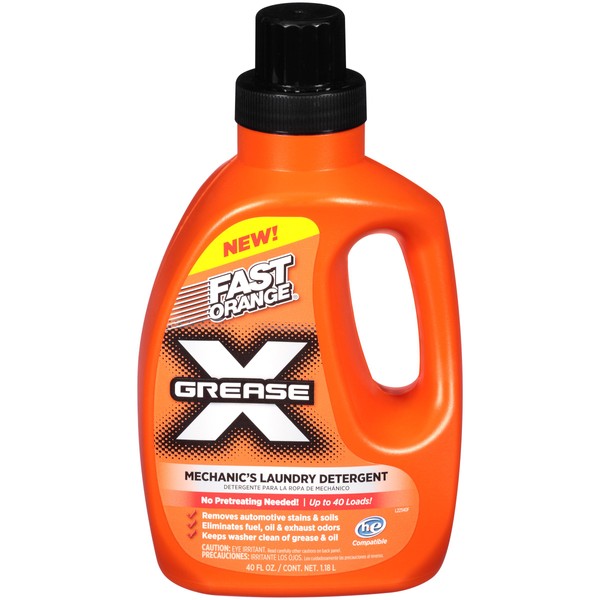 Fast Orange 22340 Grease X Mechanics Laundry Detergent For Oil, Grease, Automotive Stains And Odors, Eliminates Fuel, Oil, Grease And Exhaust Stains 40 fl. Oz
