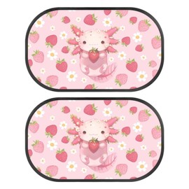 TOADDMOS Strawberry Axolotl Car Sun Shades for Baby Car Rear Window Sunshade,2 Pack,Universal Sunlight Shield Blocker Mesh Cover for Rear Seats