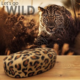 Hard Sunglasses Case - Large Glasses Case Holder in Leopard Animal Print - Large Eyeglass Case hard shell with brown Drawstring Pouch and cloth (AS113 Leopard)