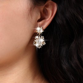 Cimenexe Bohemian Crystal Starburst Dangle Earrings Gold Cz Sunburst Drop Earrings Metal Cz Star Stud Earrings Large Rhinestone Starburst Earrings Jewelry for Women and Girls Gifts