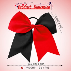 2 Packs Jumbo Cheerleading Bow 8 Inch Large Cheer Hair Bows with Ponytail Holder for Teen Girls Softball Outfit Uniform(Red and Black)