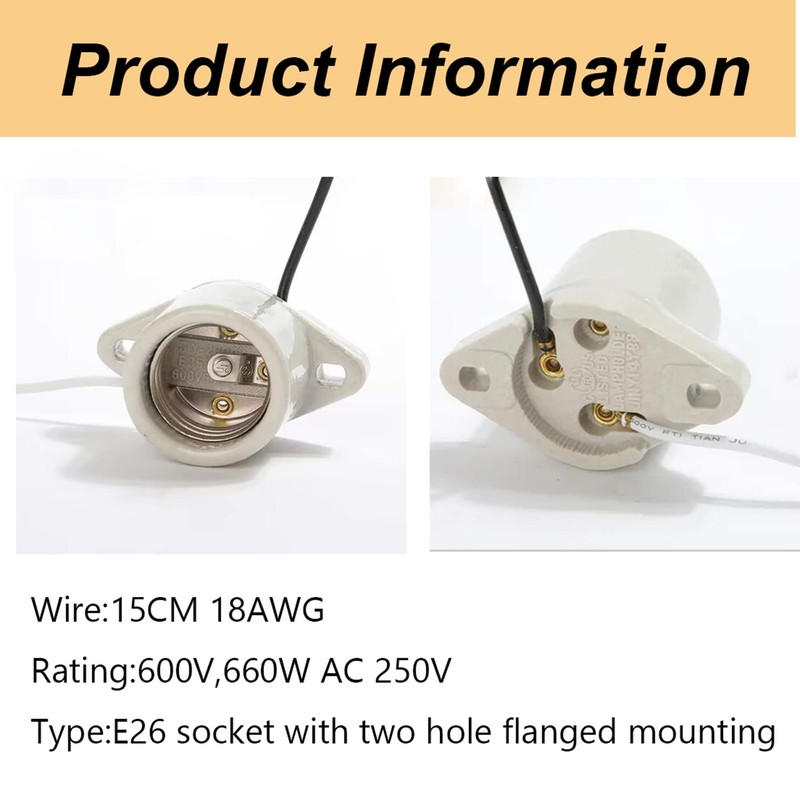 Keyless Porcelain Threaded Socket,TWDRTDD Medium base E26 threaded Keyless porcelain