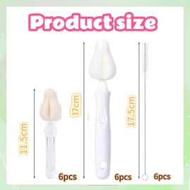 LALOCAPEYO 24 Pcs Sponge Bottle Nipple Brushes Set Including 6 Interchangeable Nipple Brush Handles 12 Pcs Bottle Sponge Brush Heads and 6 Long Straw Brushes for Baby Bottles (White)