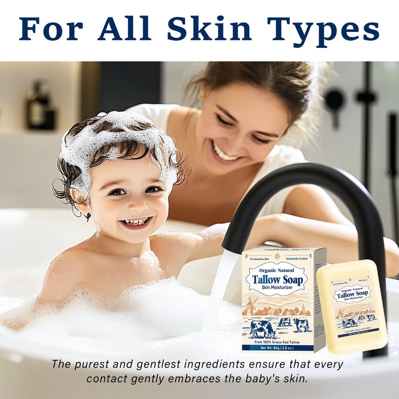 HENITAR Tallow Soap, Organic Grass Fed Beef Tallow Balm for