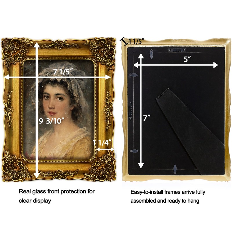 FJXMFRAME Vintage 5x7 Picture Frame Gold Antique Picture Frames with
