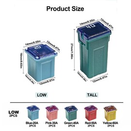 10Pcs Jcase Fuse Kit Mini Jcase Fuse Assortment Low Profile for Pickup Trucks Cars and SUVS (20A/30A/40A/50A/60A, 2pcs Each) (Low)