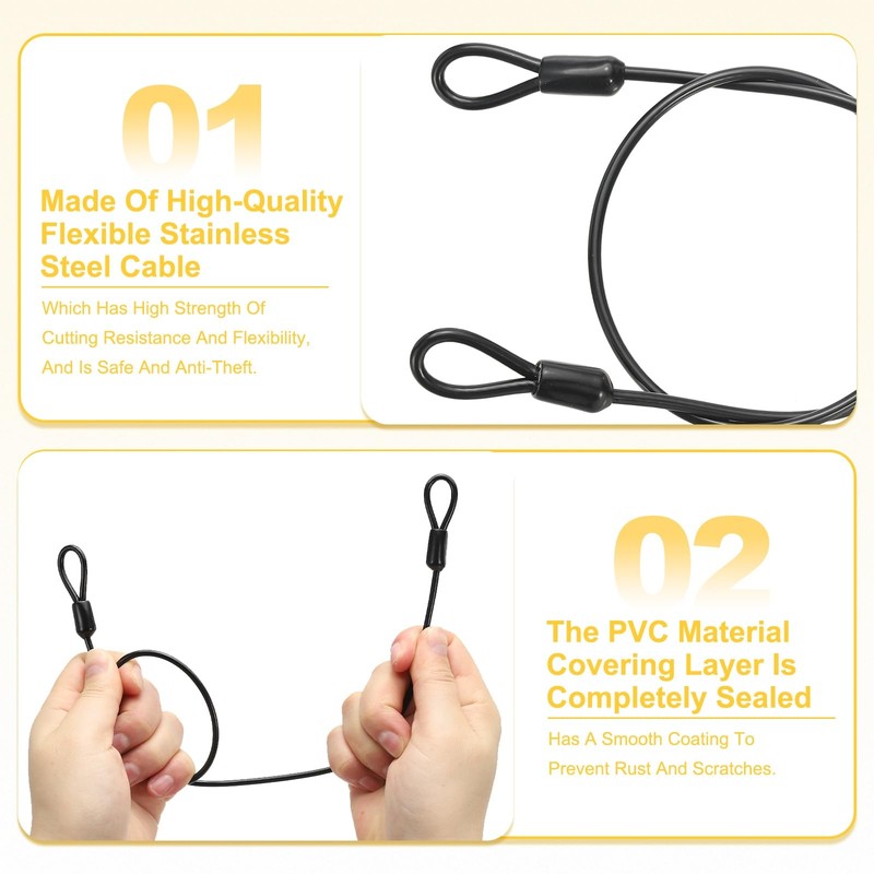 PATIKIL Security Cable 2ft x 1/8in (3mm), 4 Pack Blade