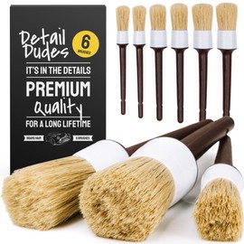 Detail Dudes Car Detailing Brush Ultra Soft Boars Hair Set of 6 Automotive Detail Brushes- Washing & Cleaning for Wheels, Interior Upholstery, Emblem, Air Vent- Vehicles & Auto Interior Detailing Kit