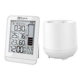 Miraval Design Wireless Weather Station with Rain Gauge Date Display LCD Display Temperature Display Hygrometer Indoor and Outdoor Temperature (White)