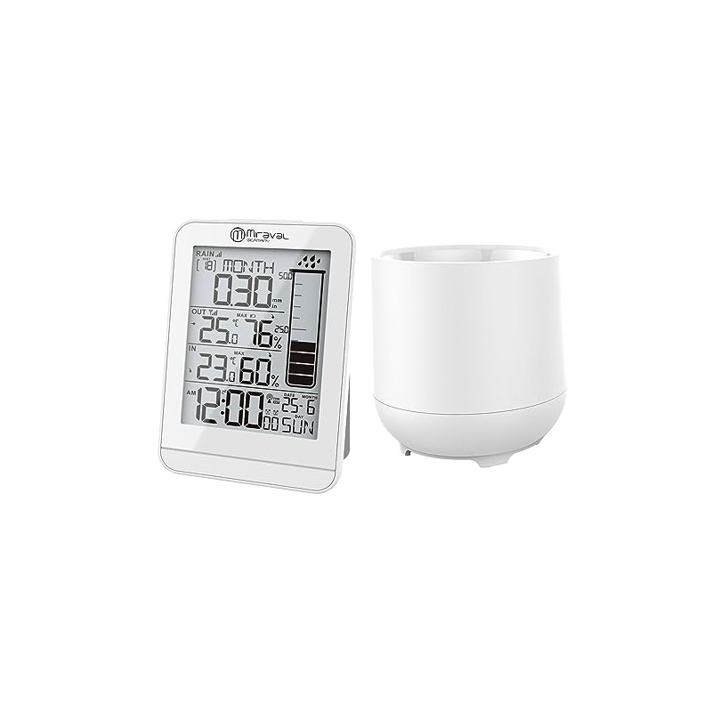 Miraval Design Wireless Weather Station with Rain Gauge Date Display