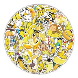 Funny Banana Stickers, 50PCS Cute Banana Stickers Pack for Boys Girls Teens, Vinyl Waterproof Yellow Cartoon Fruit Decals for Cell Phones Guitars Journals