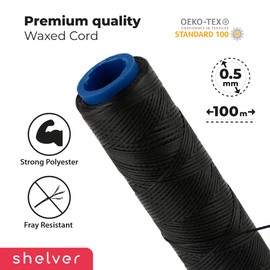Shelver 0.5mm Waxed Cord for Jewellery Making, Waxed Thread, Bracelet String, Beading Cord - 100 meters