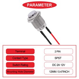 MKBKLLJY 8Pcs Momentary Push Button Switch Silver Shell with pre-Wiring,IP65 Waterproof Push Button Switch,12mm DC 12V 2A Stainless Steel 1 Normally 1 Open Without LED for Car, Boat,RV