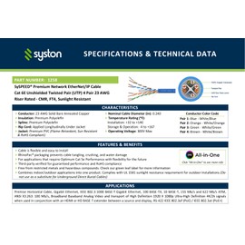 Syston Cat6e Ethernet Internet Cable Patch - 100 FT Blue, 600MHz 23AWG 4pr UTP Solid Bare Copper Wire Indoor/Outdoor PoE PC Laptop, CMR Riser-Rated Sunlight Resistant RoHS Compliant UL ETL Certified
