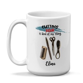 Customized Unique Cutting Hair Coffee Cups With Name, Hair Stylists Travel Mugs, Cutting Hair Is Kind Of My Thing Cup, Novelty Ceramic Tea Mugs 11Oz 15Oz, Hairdresser Cups Present
