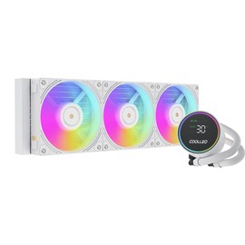 COOLLEO BL360 Digital Display White ARGB 360mm AIO CPU Cooler,Three-Phase Nine-Stage Water Pump + 3* Hurricane T28Mag PWM Fan 300W TDP Liquid CPU Cooler for AMD AM4/AM5 & Intel LGA 115X/1200/1700